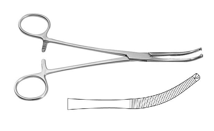 MIKULICZ Затискач перитонеальний; зігнутий; із зубчиками; 1x2 зубчики; 20,0см (cm). Tontarra Medizintechnik GmbH